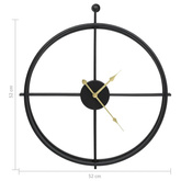vidaXL Zegar ścienny, czarny, 52 cm, żelazo