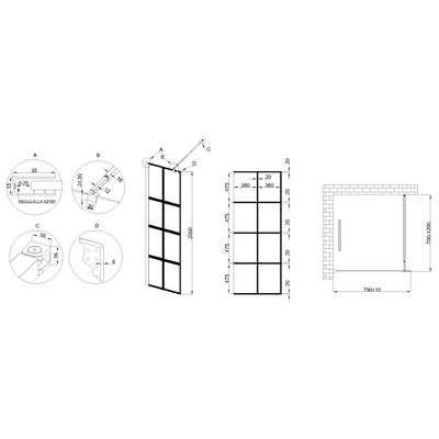 Kabina walk-in ii 80x200cm geometryczna 8mm shiny-glass czarny AK-32-187-S Invena