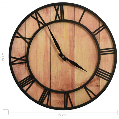 vidaXL Zegar ścienny, 39 cm, brązowo-czarny, MDF i żelazo