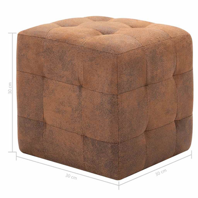 vidaXL Pufy, 2 szt., brązowe, 30 x 30 x 30 cm, sztuczna skóra zamszowa