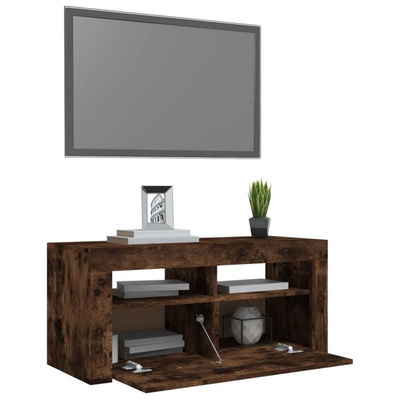 vidaXL Szafka pod TV z oświetleniem LED, przydymiony dąb, 90x35x40 cm
