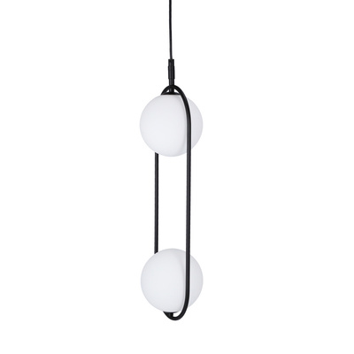 Lampa wisząca CORDEL elegancka - czarna z białymi kloszami kulkami - nowoczesne oświetlenie salonu 2x G9 LED