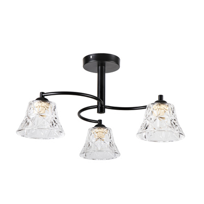 Lampa wisząca Sudan potrójna z kloszem czarna do salonu metalowa