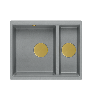 QUADRON | LOGAN 150 | granitowy zlewozmywak kuchenny SZARY + ZŁOTO PVD | wymiary: 56 x 46 x 22 cm | 1,5-komorowy podwieszany | podbudowa szafki od: 60 cm