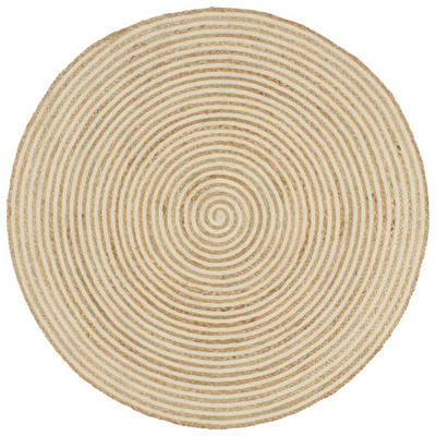 vidaXL Dywanik ręcznie wykonany z juty, spiralny wzór, biały, 90 cm