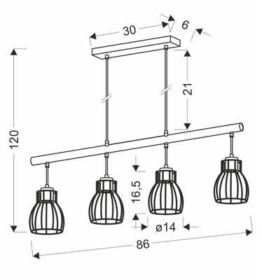Lampa wisząca czarna 4x60W Bernita 34-78117