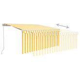 Ręcznie zwijana markiza z zasłoną i LED, 3x2,5 m, żółto-biała