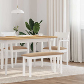 Ławka 90 cm Biała lite drewno guma