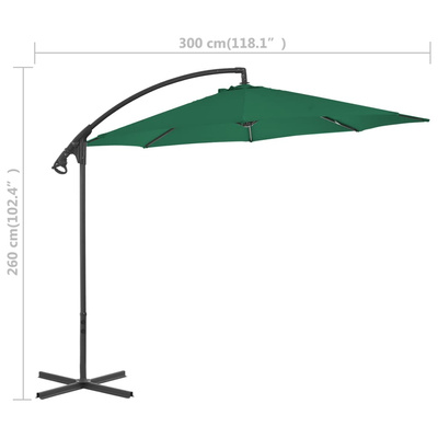 vidaXL Parasol wiszący ze stalowym słupkiem, 300 cm, zielony