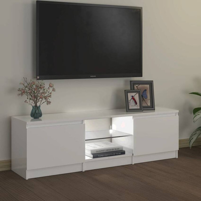 vidaXL Szafka pod TV z oświetleniem LED, biała, połysk, 120x30x35,5 cm