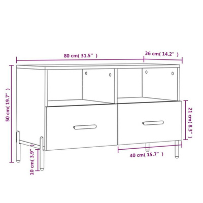 vidaXL Szafka pod TV, biała, 80x36x50 cm, materiał drewnopochodny