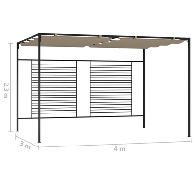 vidaXL Altana ogrodowa ze zwijanym dachem, 3x4x2,3 m, taupe, 180 g/m²