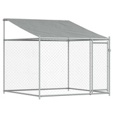 Klatka dla psa, z dachem i drzwiami, szara, 6x2x2 m, stal