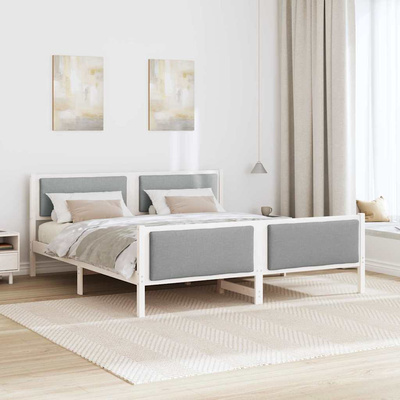 Ramka łóżka Z zagłówkiem Jasnoszary 200 x 200 cm tkanina