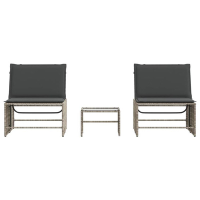 vidaXL Leżaki ze stolikiem, 2 szt., jasnoszare, polirattan