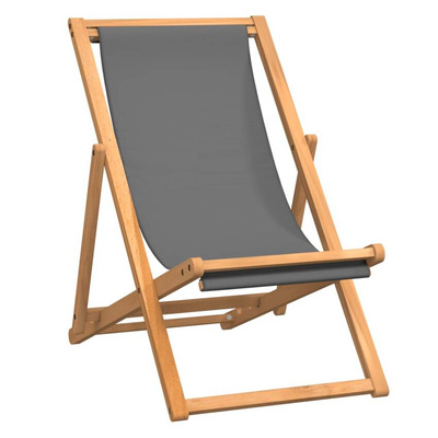 vidaXL Składany leżak plażowy, lite drewno tekowe, szary