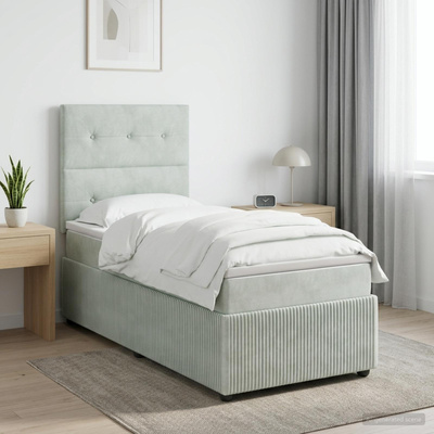 Łóżko z box spring LED z materacem jasnoszary 80 x 200 cm Welur