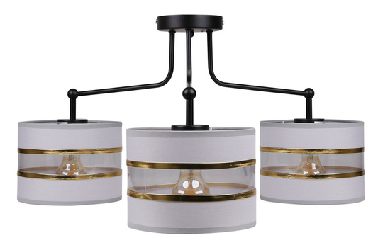 Lampa sufitowa czarny 3xE27 abażur biały + złoty Andy 33-00514