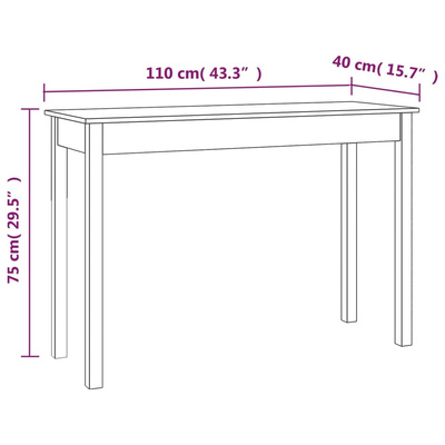 Stolik konsolowy, 110x40x75 cm, lite drewno sosnowe