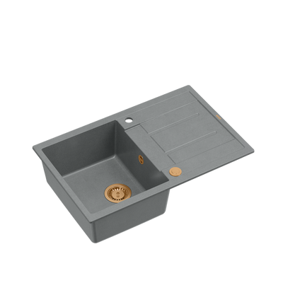 MORGAN 111 GraniteQ zlewozmywak silver stone z syfonem Push To Open 1-komorowy z/o / elementy miedziane