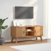 Szafka RTV OLDEN, brązowa, 114x43x57 cm, lite drewno sosnowe