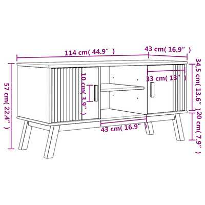 Szafka RTV OLDEN, brązowa, 114x43x57 cm, lite drewno sosnowe