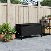 Pufa ogrodowa z poduszką Czarny 80 x 38 x 45 cm Rattan PE
