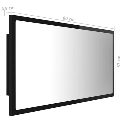 vidaXL Lustro łazienkowe LED, wysoki połysk czarne, 80x8,5x37cm, akryl