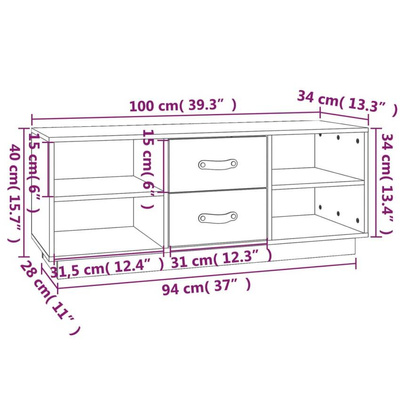 vidaXL Szafka pod TV, biała, 100x34x40 cm, lite drewno sosnowe