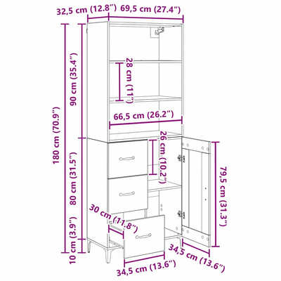 Highboard Stare drewno 69,5 x 34 x 180 cm Drewno inżynieryjne