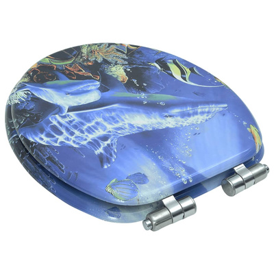 Deska klozetowa wolnoopadająca, MDF, wzór w delfiny