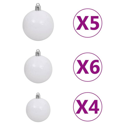 vidaXL Sztuczna choinka na zawiasach, 150 lampek LED i bombki, 120 cm wariant 5