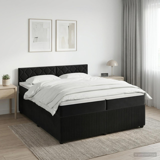 Łóżko kontynentalne z materacem Czarny 200 x 200 cm Welur