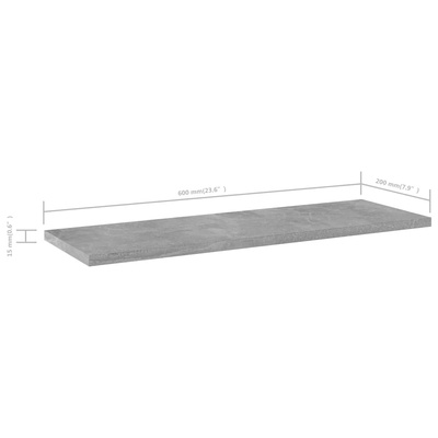 Półki na książki, 4 szt., szarość betonu, 60x20x1,5 cm, płyta