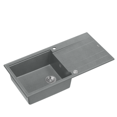 EVAN 146 XL GraniteQ zlewozmywak z syfonem Push 2 Open 1-komorowy z/o (1000x500x210; kom. 420x480) silver stone / elementy stalowe