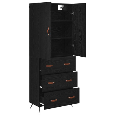 Highboard Czarny Dąb 69,5 x 34 x 180 cm Drewno inżynieryjne