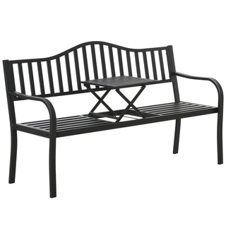 Ławka Ogrodowa Taras Ogród Park Metalowa Oparcie Stolik Czarna 150 cm