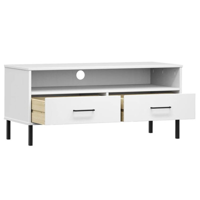 vidaXL Szafka pod TV OSLO, metalowe nóżki, biała, sosnowa model standard