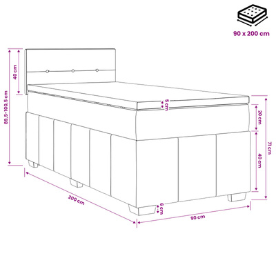 Łóżko kontynentalne z materacem Ciemny brąz 90 x 200 cm tkanina