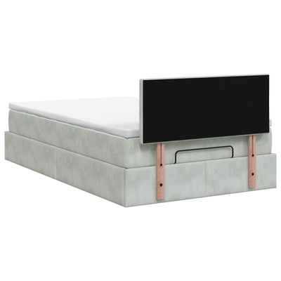 Łóżko ottoman z materacem jasnoszary 120 x 200 cm Welur