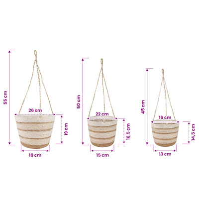 Kosze na rośliny z trawy morskiej 3 pcs