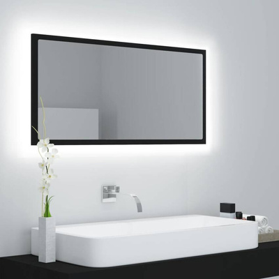 vidaXL Lustro łazienkowe z LED, czarne, 90x8,5x37 cm, akryl