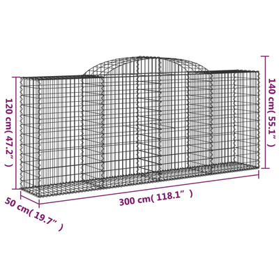 Kosze gabionowe, 11 szt, 300x50x120/140cm, galwanizowane żelazo