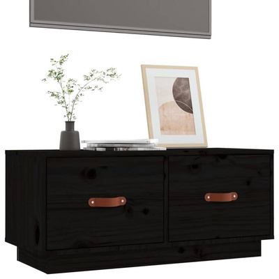 vidaXL Szafka pod TV, czarna, 80x34x35 cm, lite drewno sosnowe