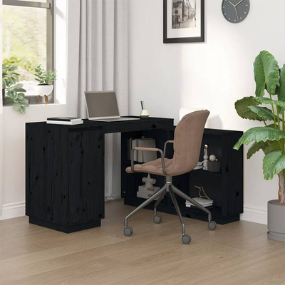 vidaXL Biurko, czarne, 110x50x75 cm, lite drewno sosnowe