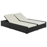 vidaXL Podwójny leżak, polirattan, czarny