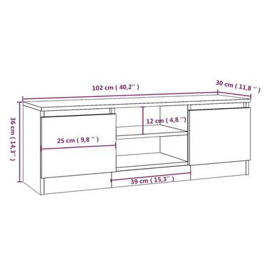 vidaXL Szafka pod TV, z drzwiczkami, brązowy dąb, 102x30x36 cm