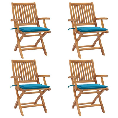 vidaXL Składane krzesła ogrodowe z poduszkami, 4 szt., drewno tekowe