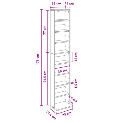 Kabinet na płyty CD Betonowy szary 33 x 23,5 x 175 cm