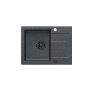 CHRISTIAN 116 zlewozmywak granitowy 1-komorowy czarny (60x45x18,5) z zaślepką i odpływem czarnym